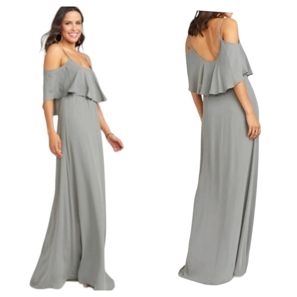 Show Me Your MuMu Dresses & Skirts - Show Me Your MuMu Caitlin Ruffle Cold Shoulder Maxi Dress in Dove Grey